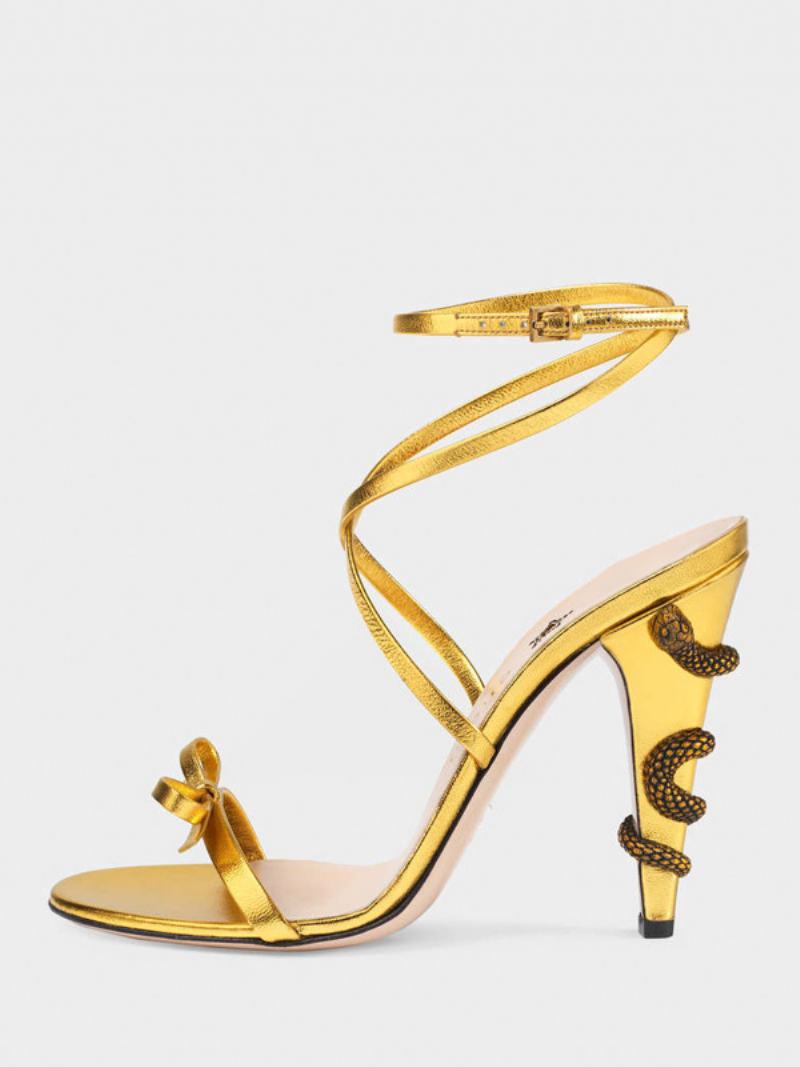 Dámské Plesové Boty Green Open Toe Bow Pata Sandály Criss Cross S Kotníkovým Páskem - Zlatá