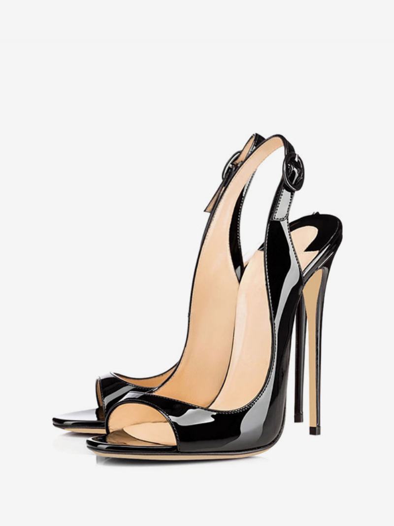 Sandály Na Vysokém Podpatku Black Open Toe Slingbacks Jehlovém Dámské Společenské Boty