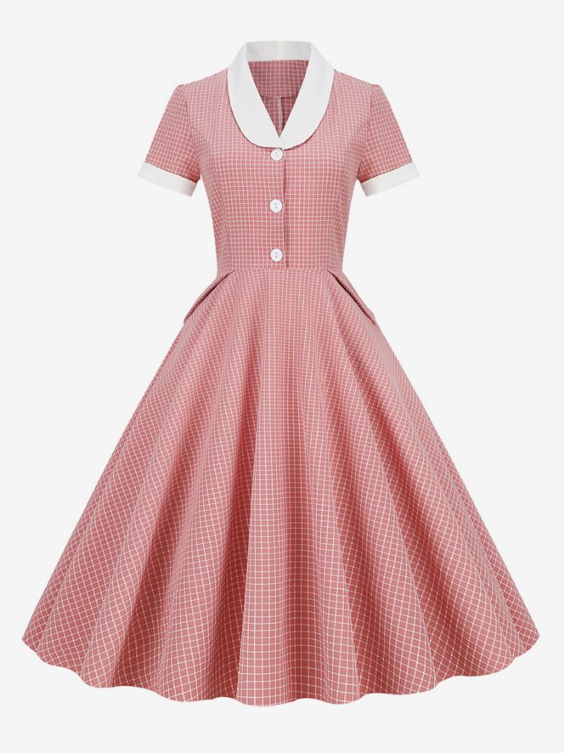 Dámské Šaty Barbie Růžové Gingham Z 50. Let 20. Století Vintage Ve Stylu Audrey Hepburn S Krátkými Rukávy
