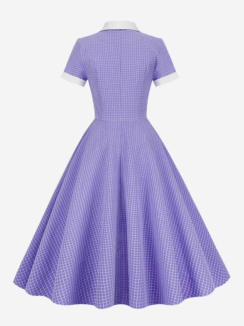 Dámské Šaty Barbie Růžové Gingham Z 50. Let 20. Století Vintage Ve Stylu Audrey Hepburn S Krátkými Rukávy - Fialová