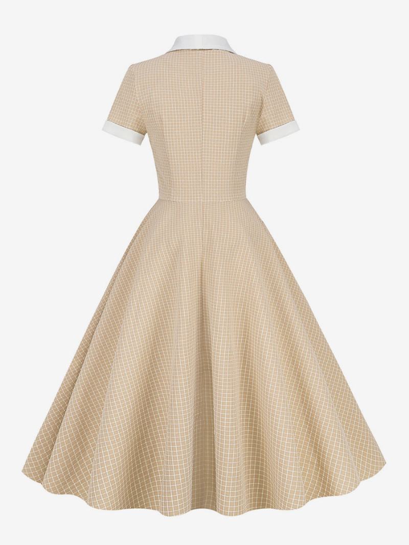 Dámské Šaty Barbie Růžové Gingham Z 50. Let 20. Století Vintage Ve Stylu Audrey Hepburn S Krátkými Rukávy - Světle Světle Žlutá