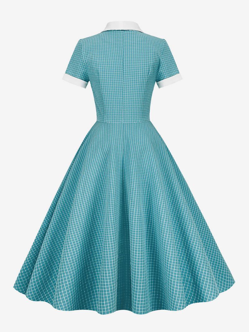 Dámské Šaty Barbie Růžové Gingham Z 50. Let 20. Století Vintage Ve Stylu Audrey Hepburn S Krátkými Rukávy - Azurová