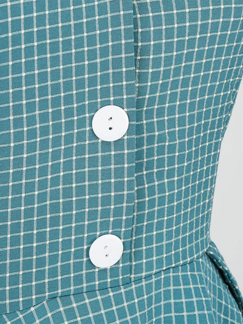 Dámské Šaty Barbie Růžové Gingham Z 50. Let 20. Století Vintage Ve Stylu Audrey Hepburn S Krátkými Rukávy - Azurová