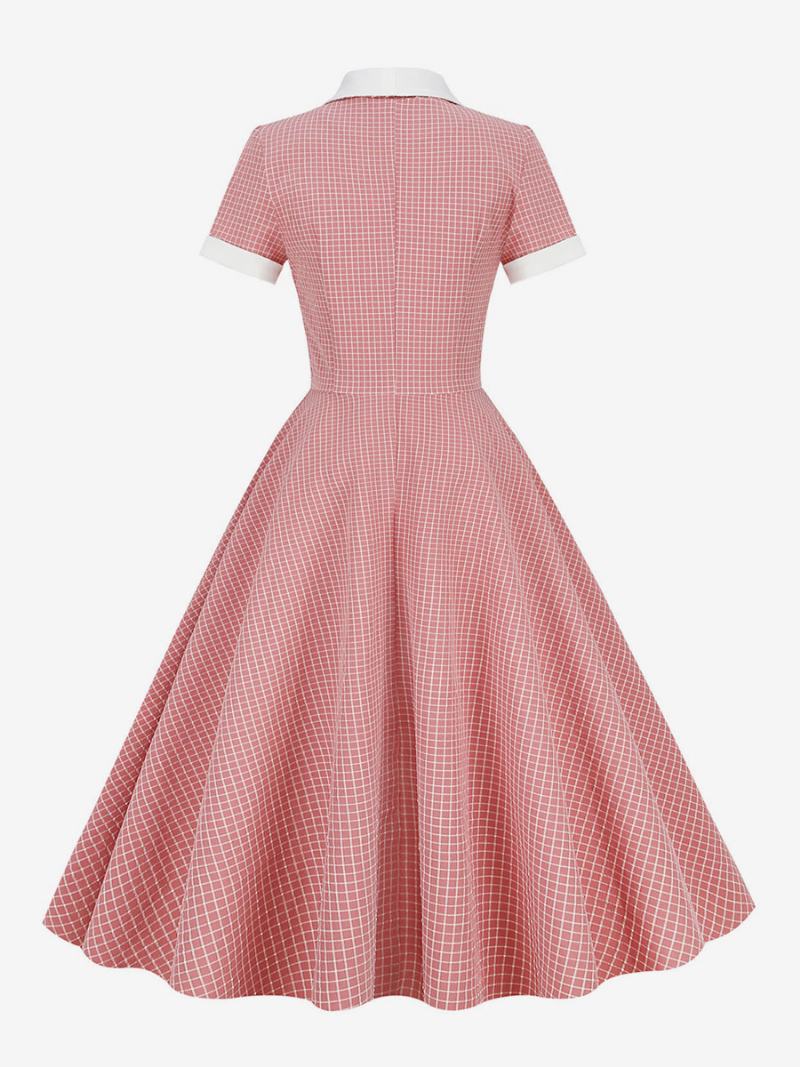 Dámské Šaty Barbie Růžové Gingham Z 50. Let 20. Století Vintage Ve Stylu Audrey Hepburn S Krátkými Rukávy - Růžová