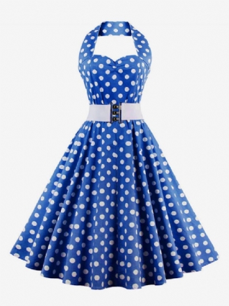 Retro Šaty 1950 Styl Audrey Hepburn Dámské Bez Rukávů Ke Kolenům Puntíkaté Swingové