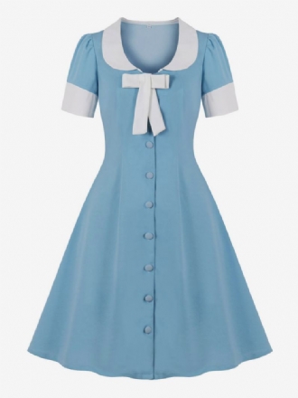 Vintage Šaty 50. Léta Styl Audrey Hepburn Šněrování Krátké Rukávy Dámské Délka Ke Kolenům Color Block Rockabilly