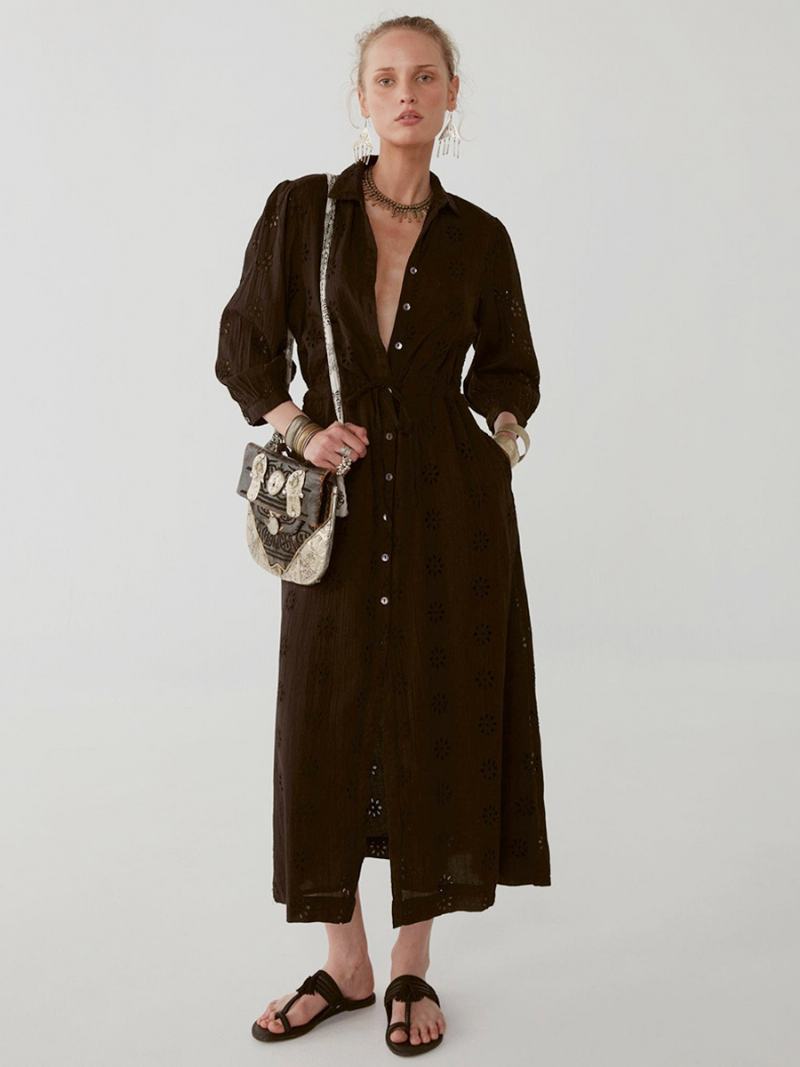 Dámské Bílé Elegantní Boho Šaty S Páskem Duté Letní - Černá