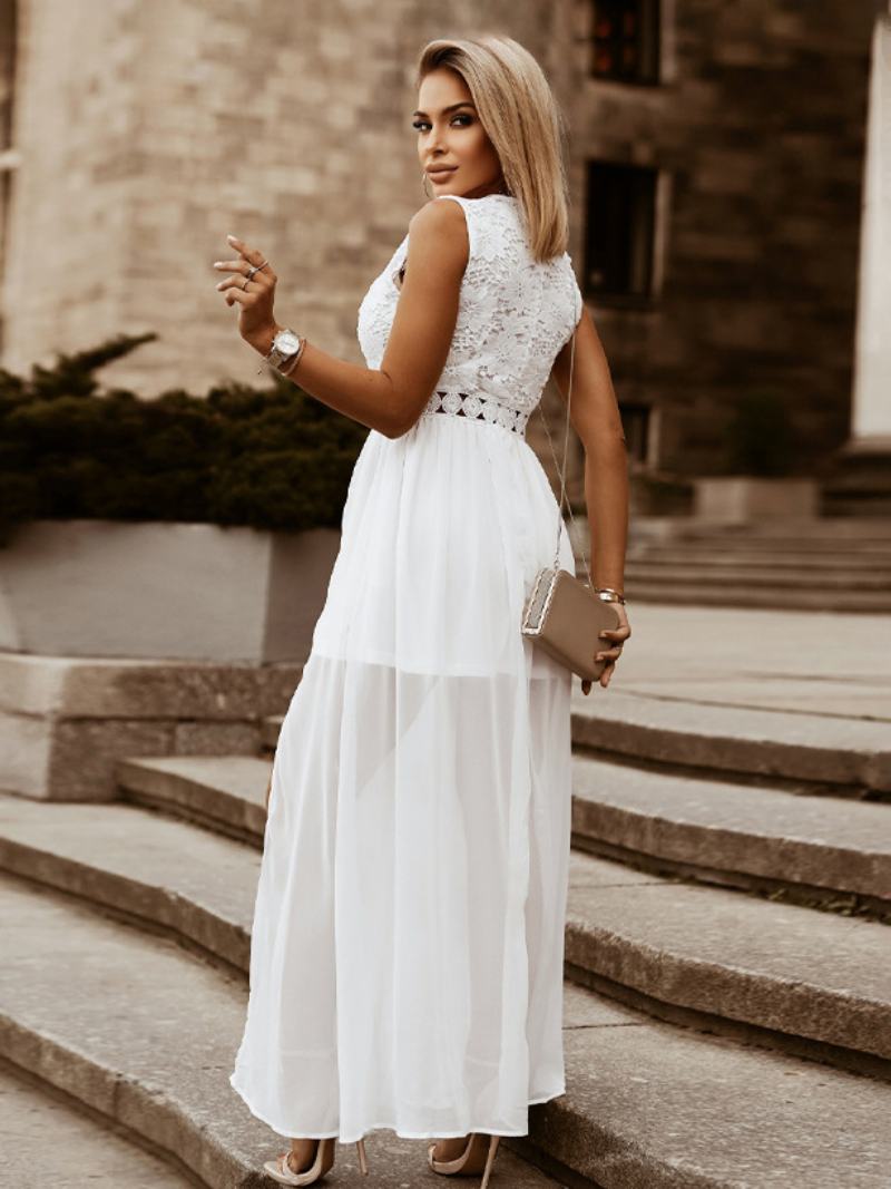 Dámské Bílé Šaty Bez Rukávů S Výstřihem Do V Maxi Inspirované Boho - Bílá
