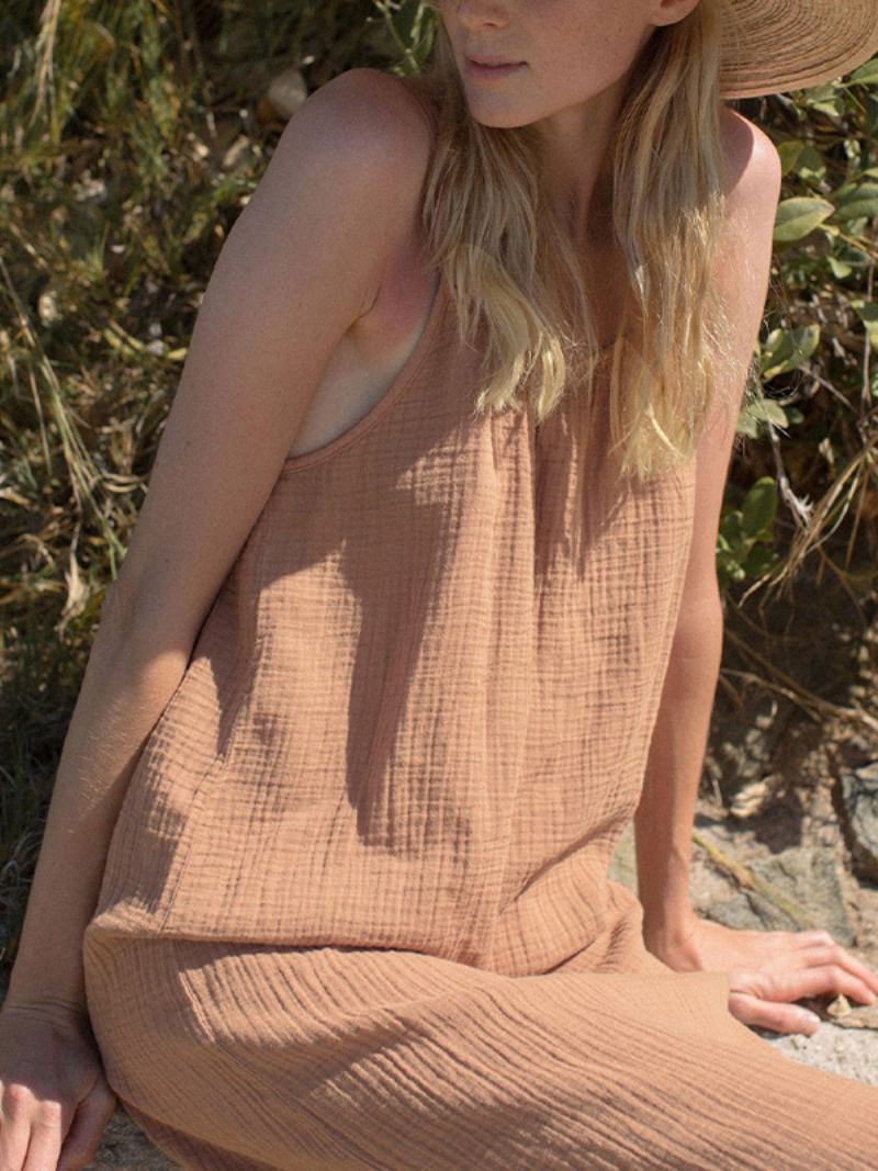 Dámské Boho Šaty Oversized Plážové Se Šněrováním S Krkem A - Lotosově Růžová