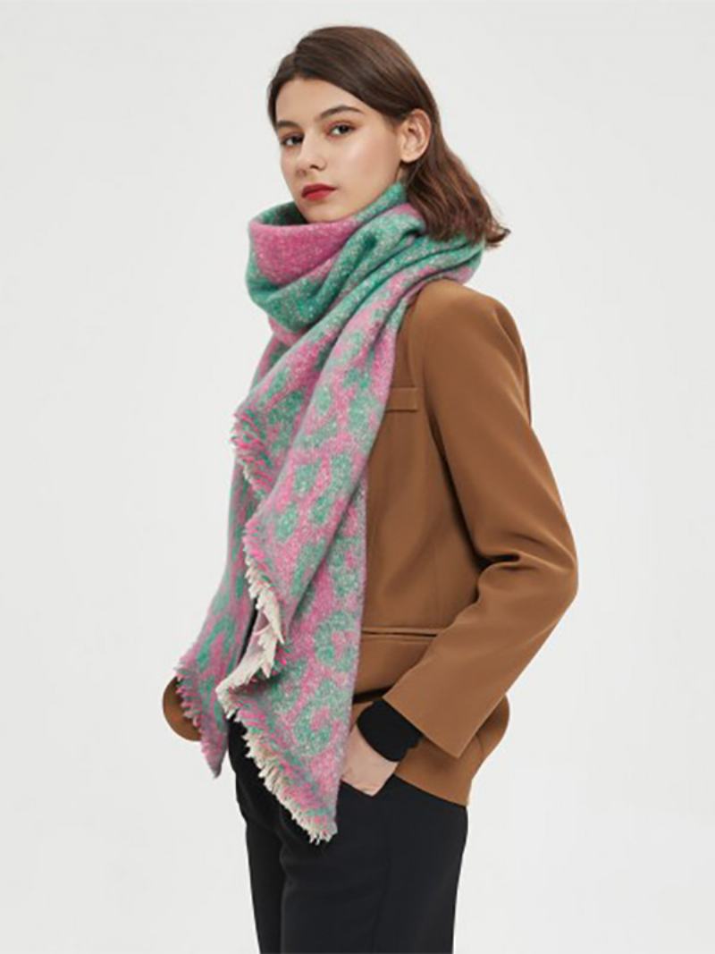Dámské Šátky Soft Scarf Eyelash Trim Color Block Fuzzy Blanket - Zelená