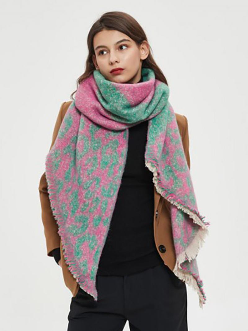 Dámské Šátky Soft Scarf Eyelash Trim Color Block Fuzzy Blanket - Zelená