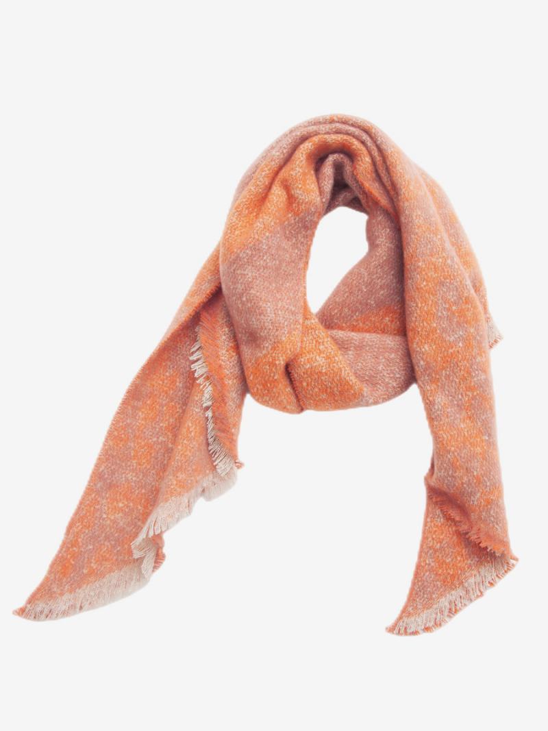 Dámské Šátky Soft Scarf Eyelash Trim Color Block Fuzzy Blanket - Oranžová