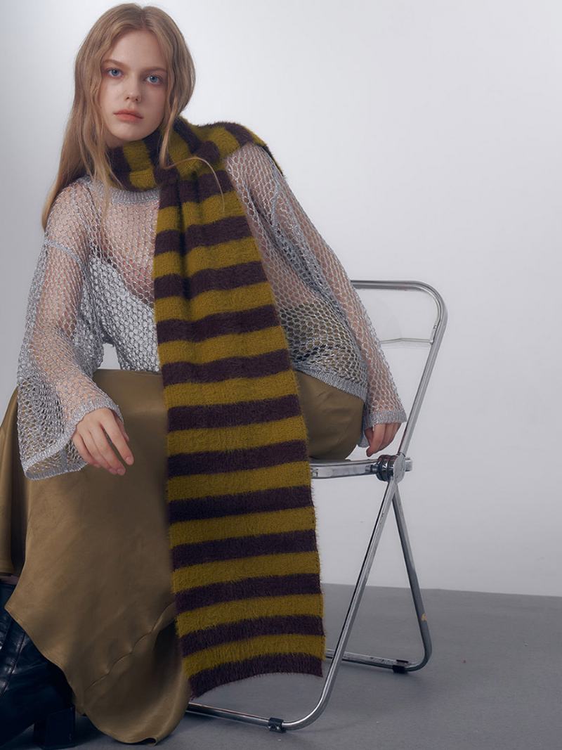 Vintage Stripes Dámská Šála Elegantní Podzimní Zimní Tlumič - Olivová