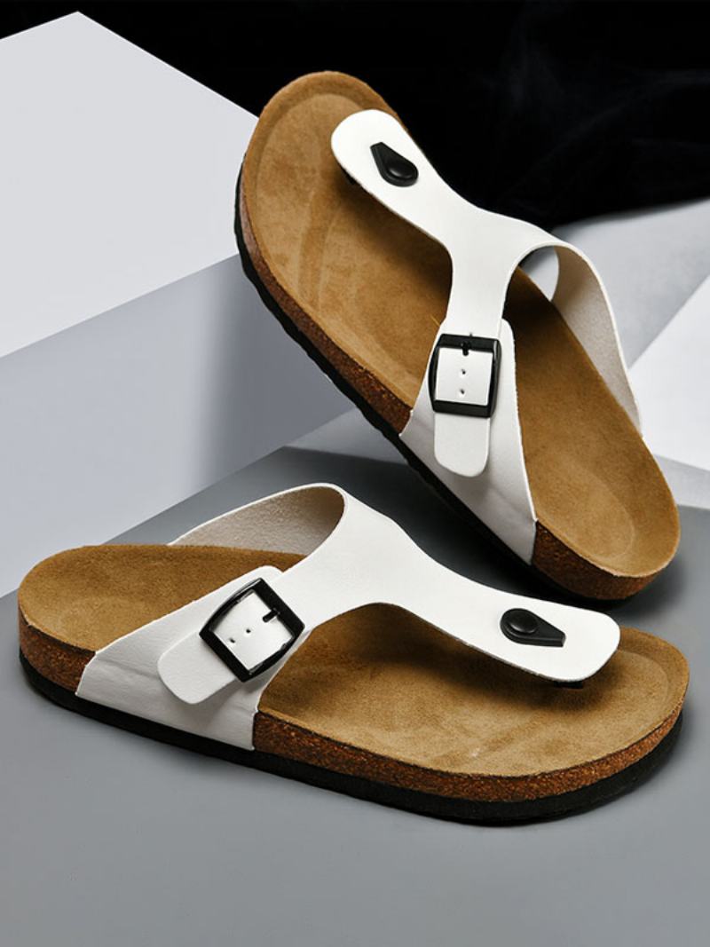 Pánské Sandály Slip-on Hovězí Kůže Gumová Podrážka - Bílá