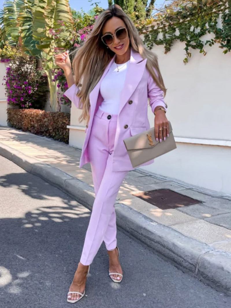 Dvoudílné Obleky Levandulové Jednobarevné Soupravy Svrchního Oblečení Klasické Sako Bunda Slim Fit Kalhoty Jarní Podzimní Pro Ženy