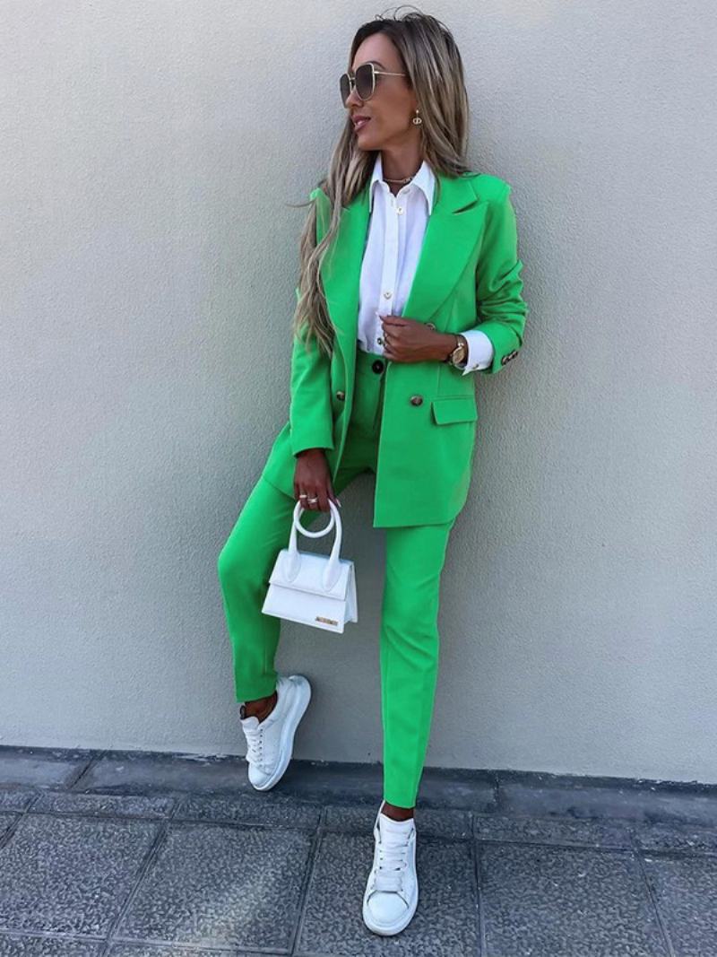 Dvoudílné Obleky Levandulové Jednobarevné Soupravy Svrchního Oblečení Klasické Sako Bunda Slim Fit Kalhoty Jarní Podzimní Pro Ženy - Tráva Zelená