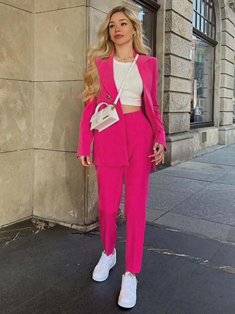 Dvoudílné Obleky Levandulové Jednobarevné Soupravy Svrchního Oblečení Klasické Sako Bunda Slim Fit Kalhoty Jarní Podzimní Pro Ženy - Růže