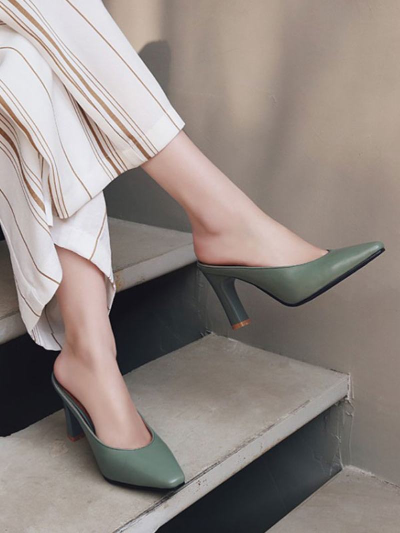 Dámské Nazouvací Boty Mules Clogs Leather Sage Pointe Toe - Šalvěj