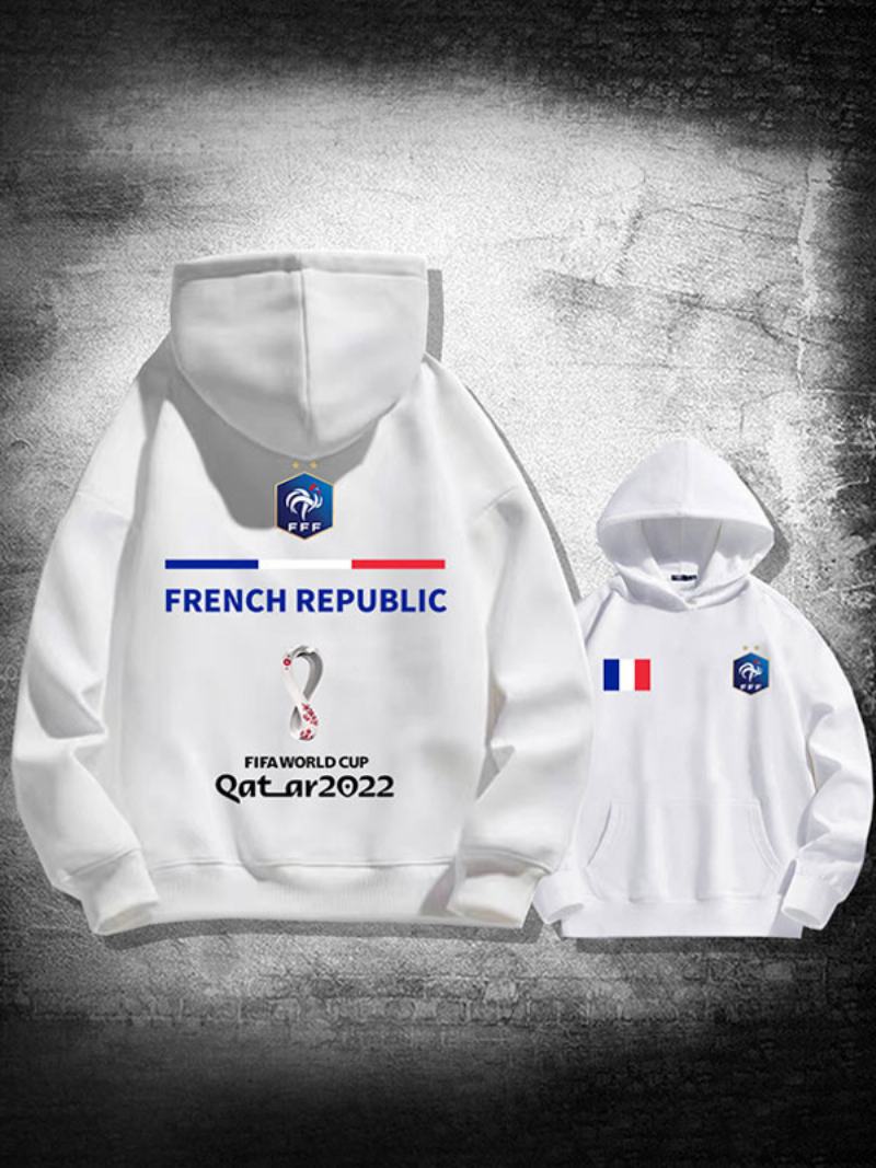 Pánská Bílá Mikina S Kapucí France Team Qatar Dlouhým Rukávem