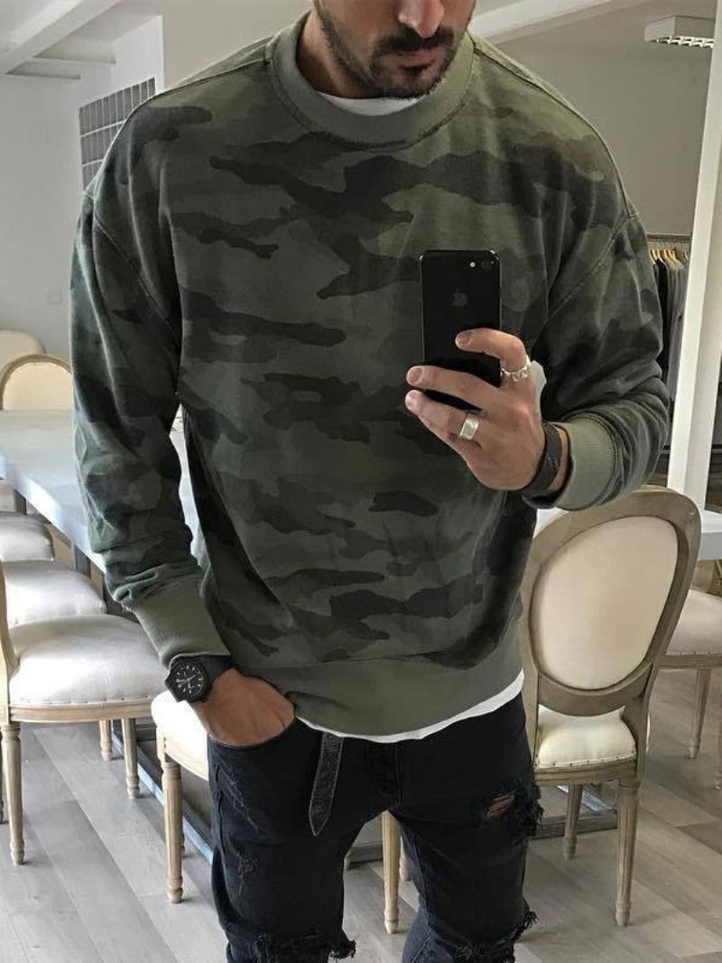 Pánská Mikina S Kapucí Jewel Neck Dlouhé Rukávy Polyesterová Potiskem