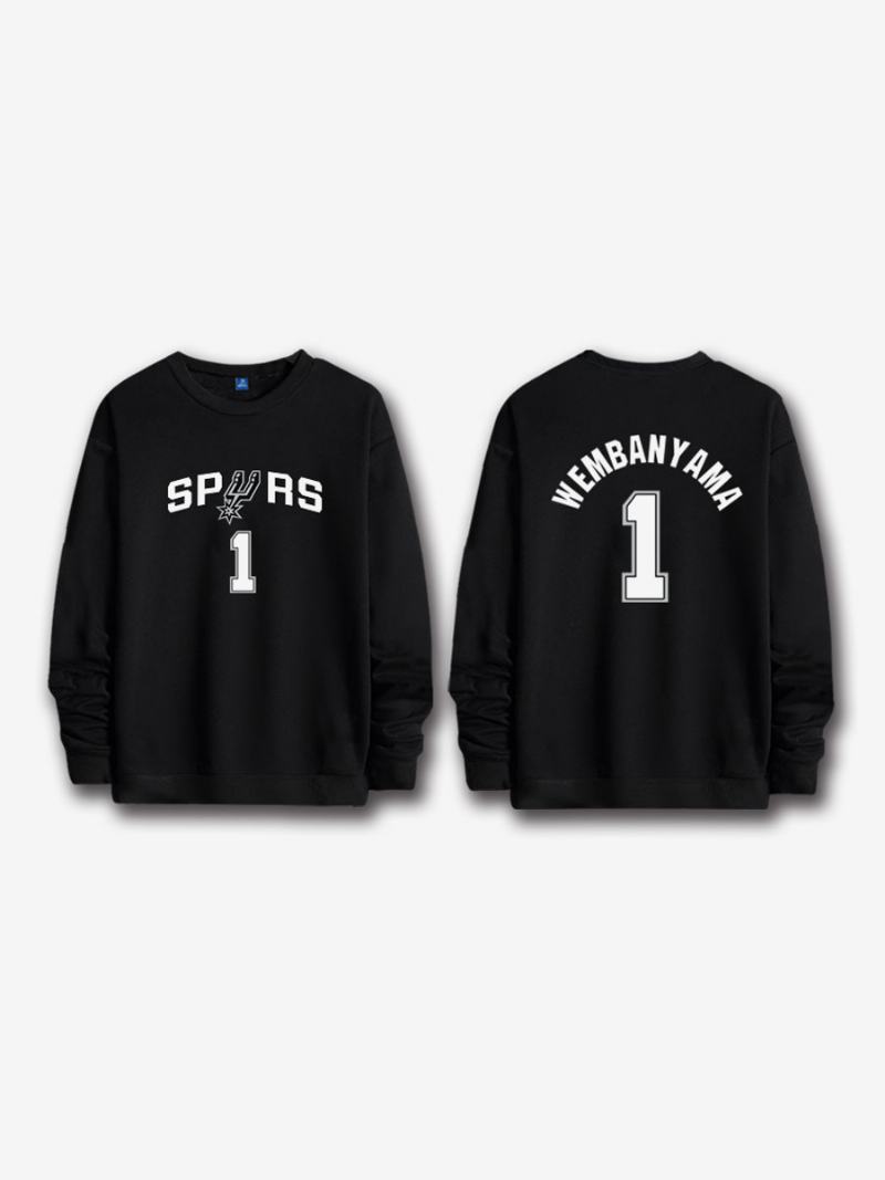 Pánská Mikina San Antonio Spurs Číslo 1 Wembanyama - Černá
