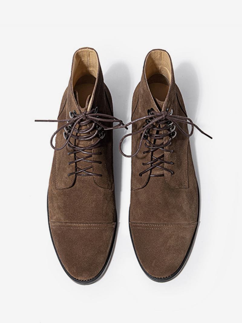 Boty Pánské Pracovní Hovězí Kůže Chic Coffee Brown - Kávově Hnědá