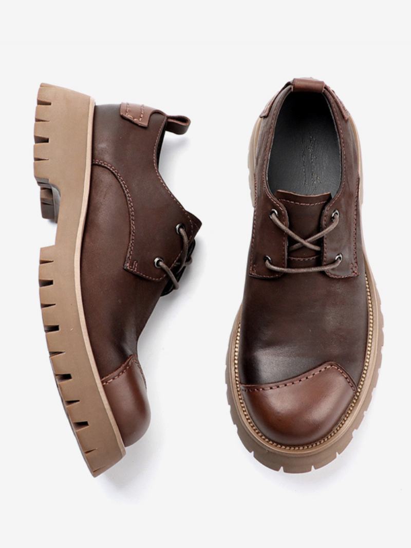 Pánské Boty Chelsea Boots Coffee Brown Pu Kůže S Kulatou Špičkou - Kávově Hnědá