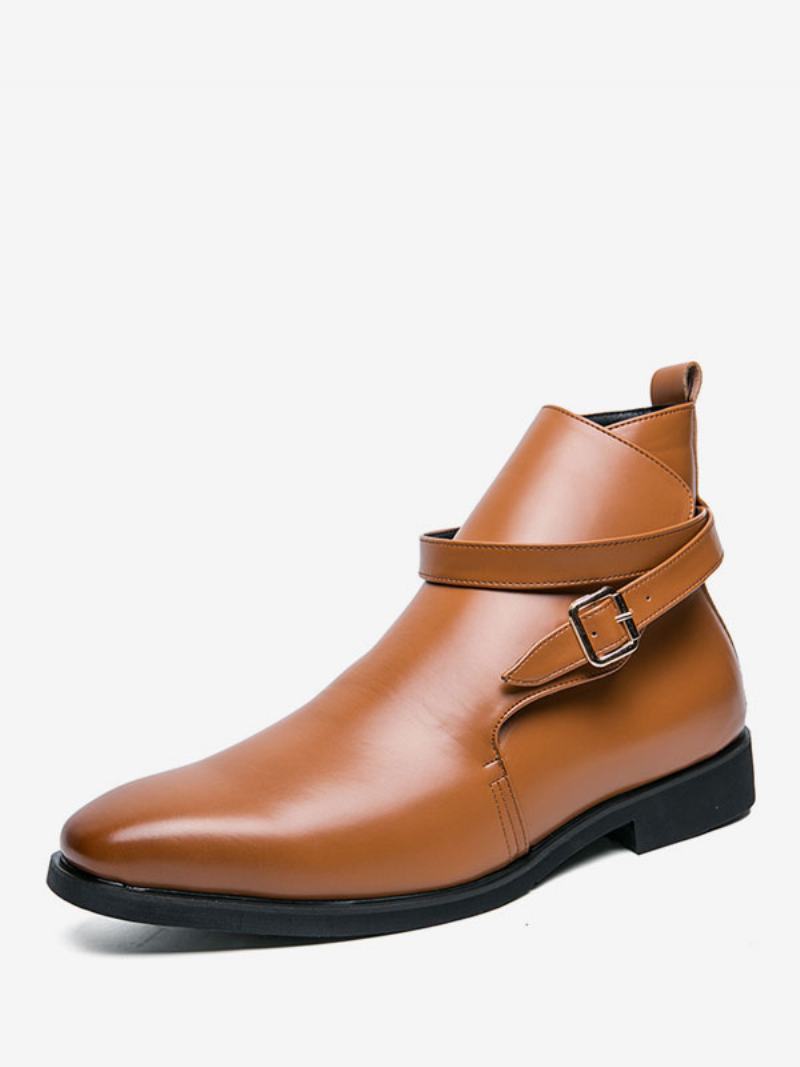 Pánské Boty Chelsea Boots Pu Kůže S Kulatou Špičkou - Kávově Hnědá