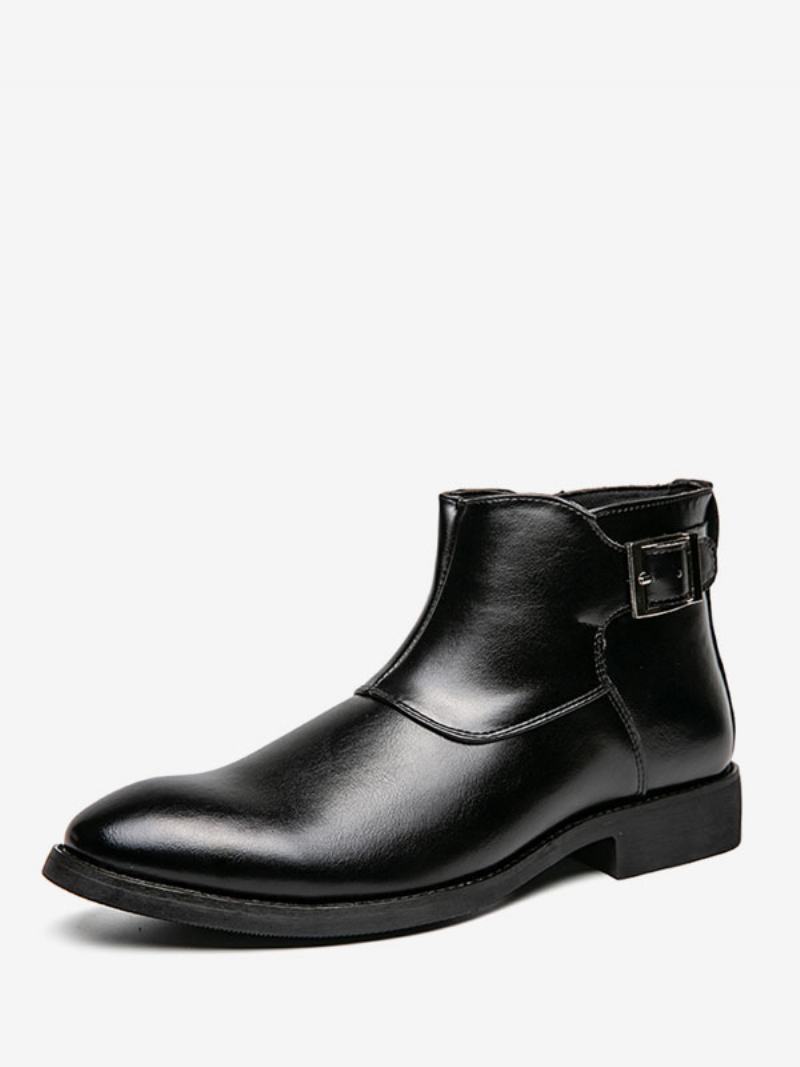Pánské Boty Chelsea Boots Pu Kůže S Kulatou Špičkou - Černá