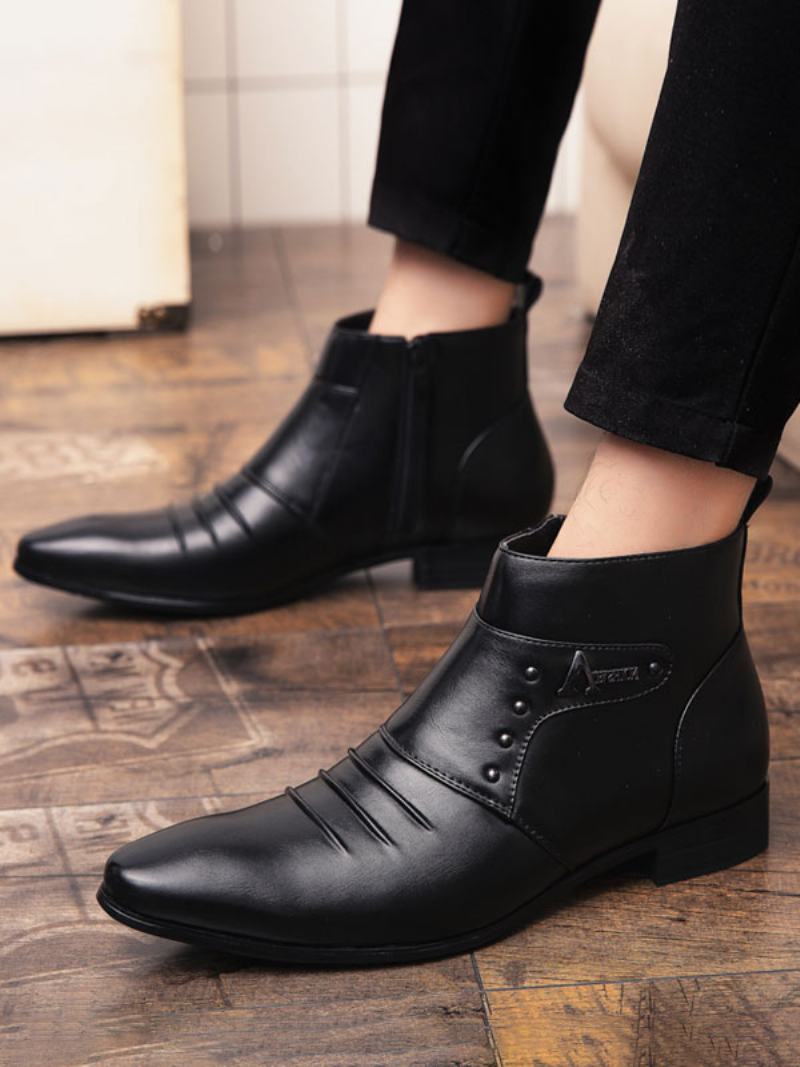 Pánské Boty Chelsea Boots Pu Kůže Se Špičatou Špičkou - Černá