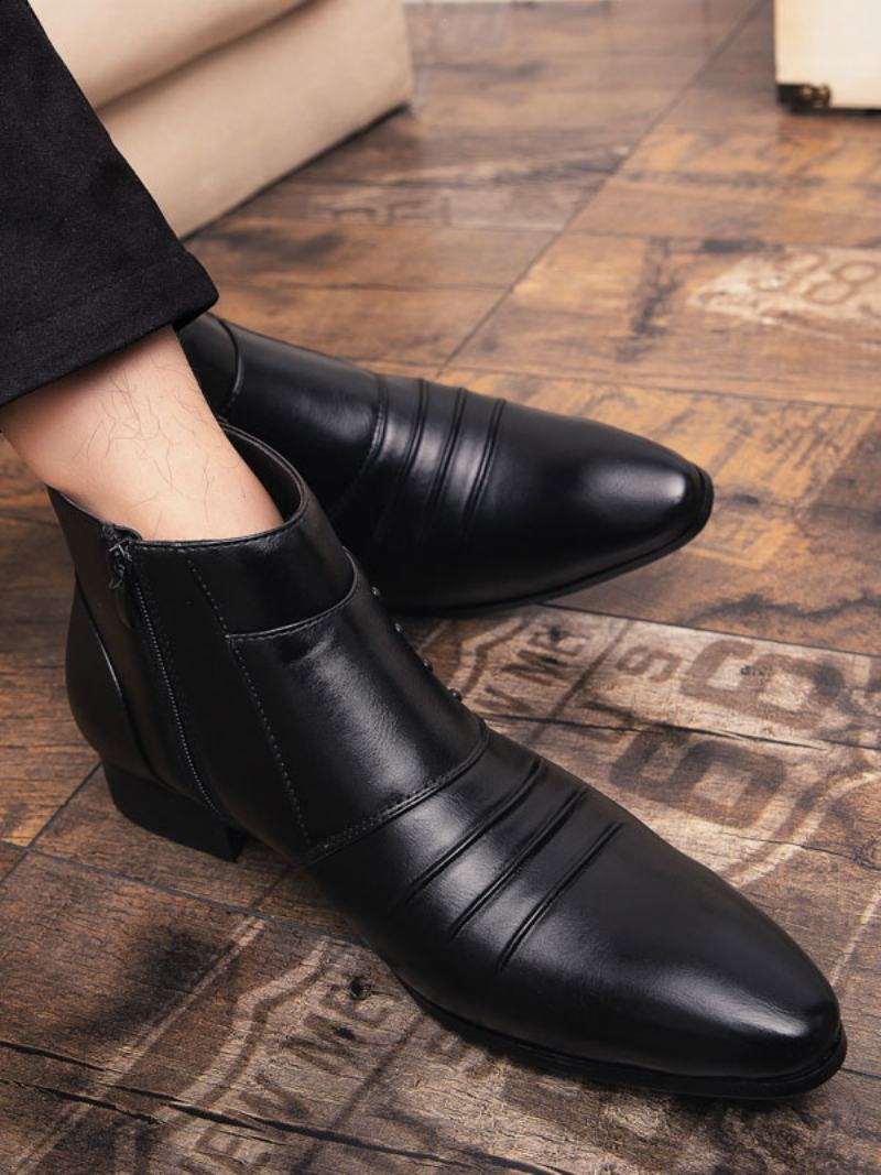 Pánské Boty Chelsea Boots Pu Kůže Se Špičatou Špičkou - Černá