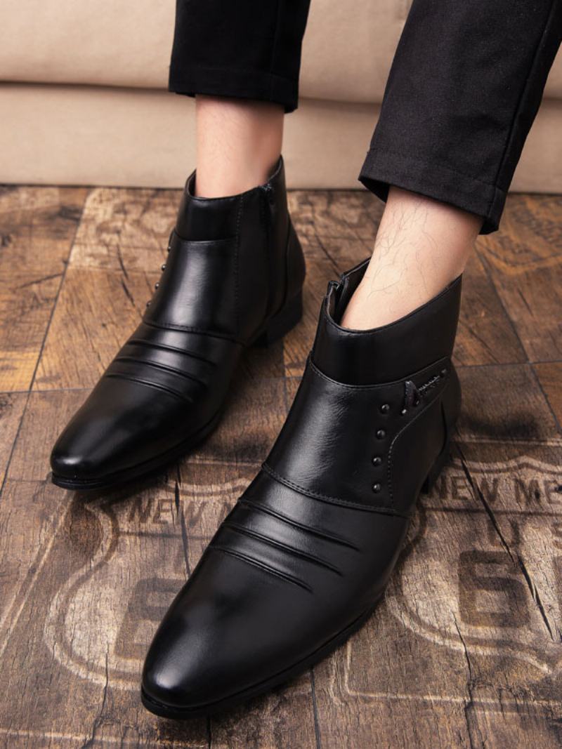 Pánské Boty Chelsea Boots Pu Kůže Se Špičatou Špičkou - Černá