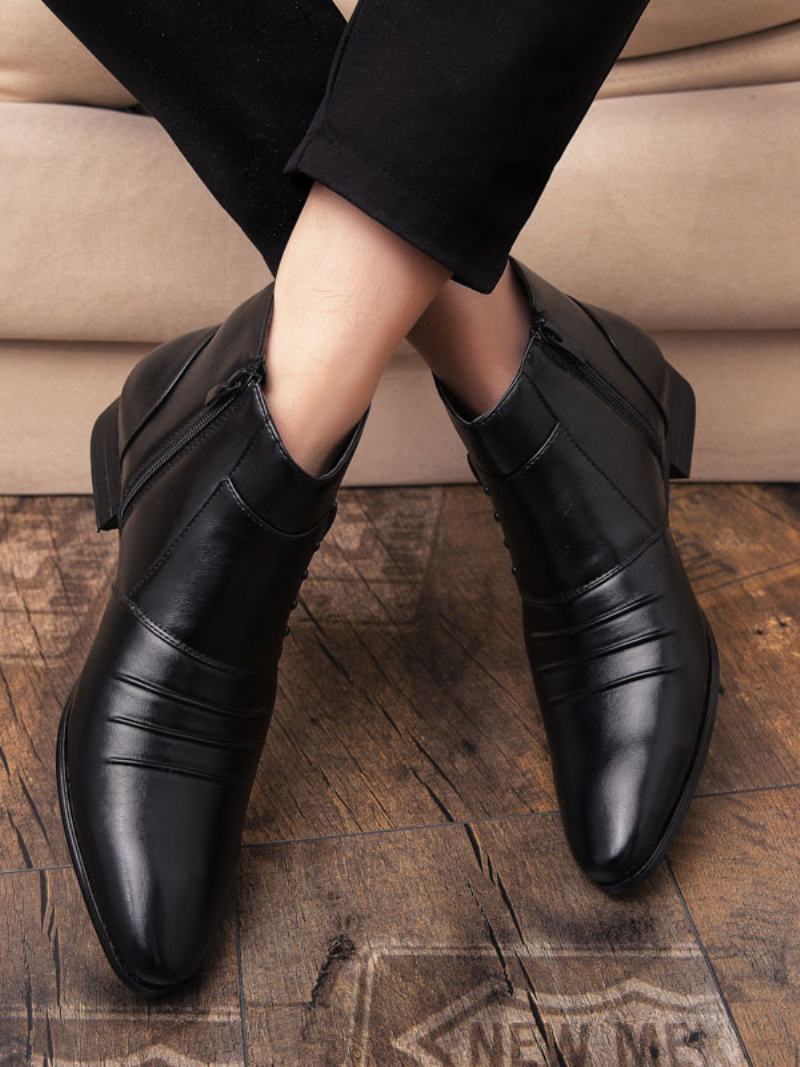 Pánské Boty Chelsea Boots Pu Kůže Se Špičatou Špičkou - Černá