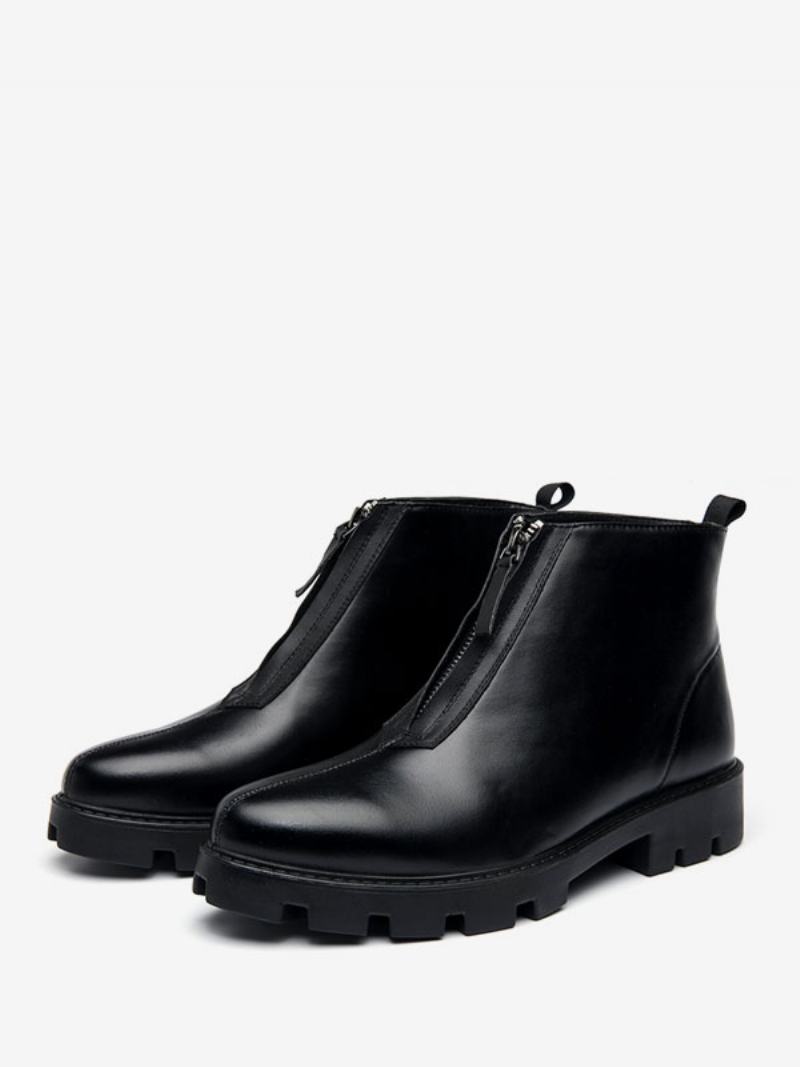 Pánské Boty Chelsea Boots Černá Pu Kůže S Kulatou Špičkou - Černá