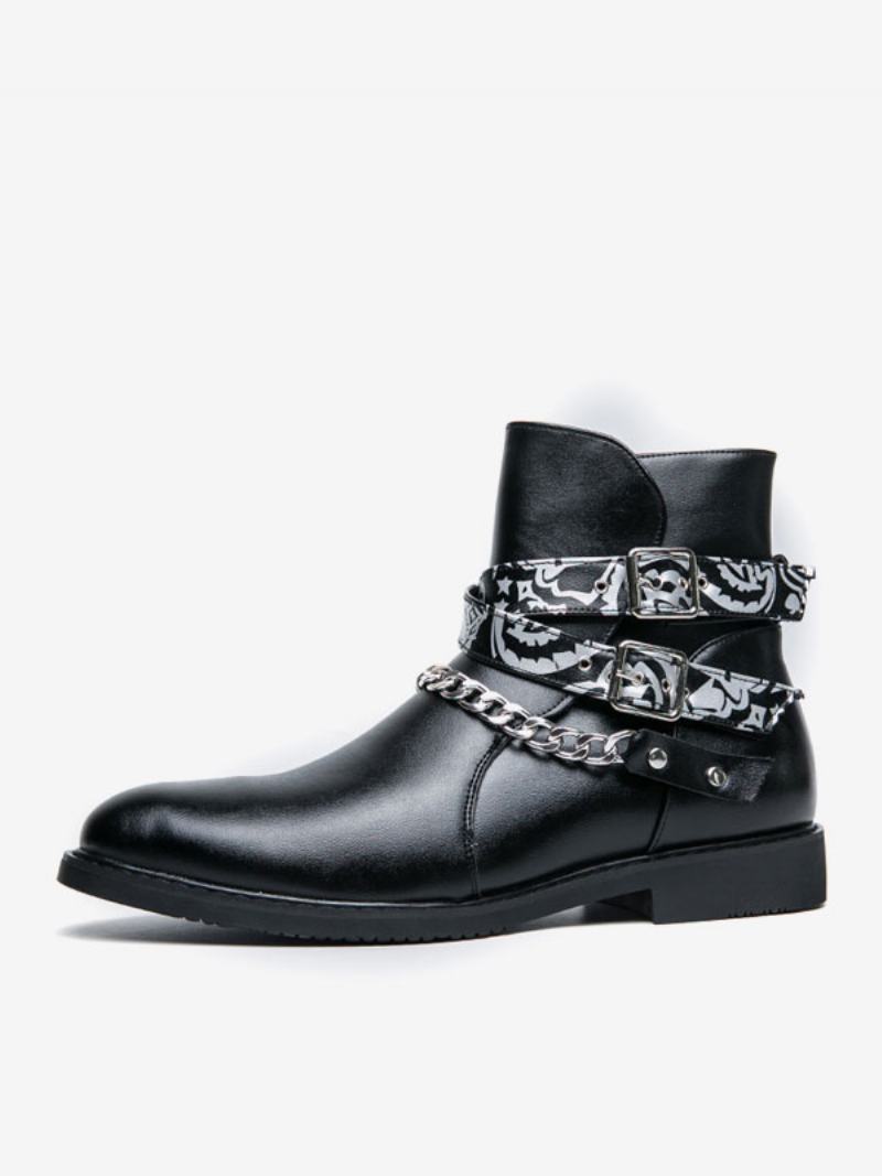 Pánské Boty Chelsea Boots Černé Pu Kožené Řetízky Na Jodhpur - Černá
