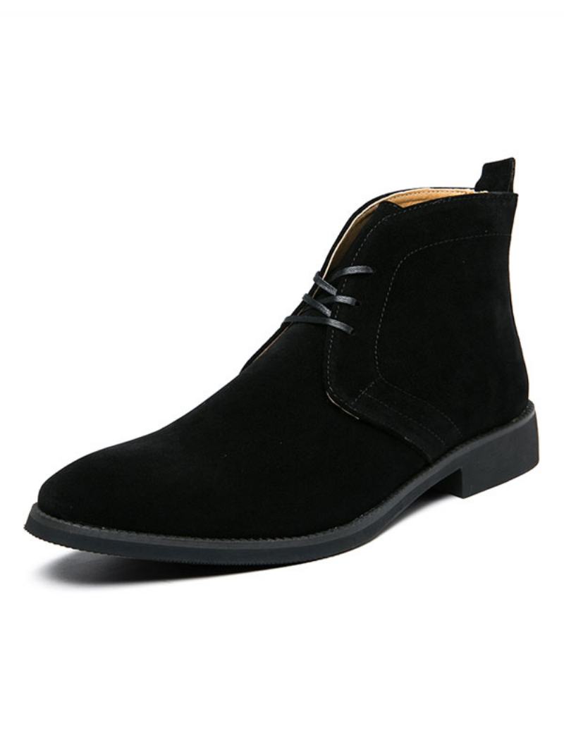 Pánské Boty Lace Up Desert Kotníkové Umělé Semišové Kožené Chukka - Černá