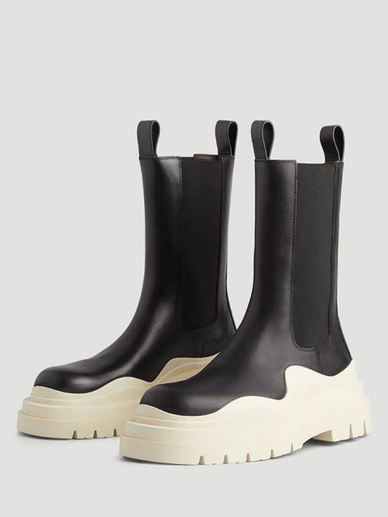 Pánské Chelsea Boots Green Tire Gumové Lemované Kulatou Špičkou Flatform Slip On Kotníkové Boty - Ivory