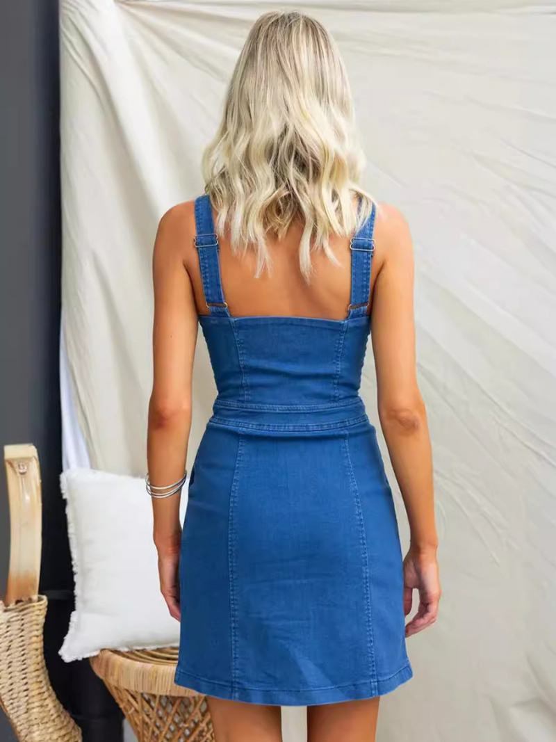 Dámské Bodycon Šaty Modré Tužkové S Výstřihem Do U. Sexy Bez Rukávů - Modrá