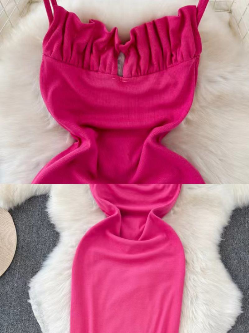 Dámské Bodycon Šaty Růže S Ramínky Za Krkem Elegantní Tužkové Bez Rukávů - Růže