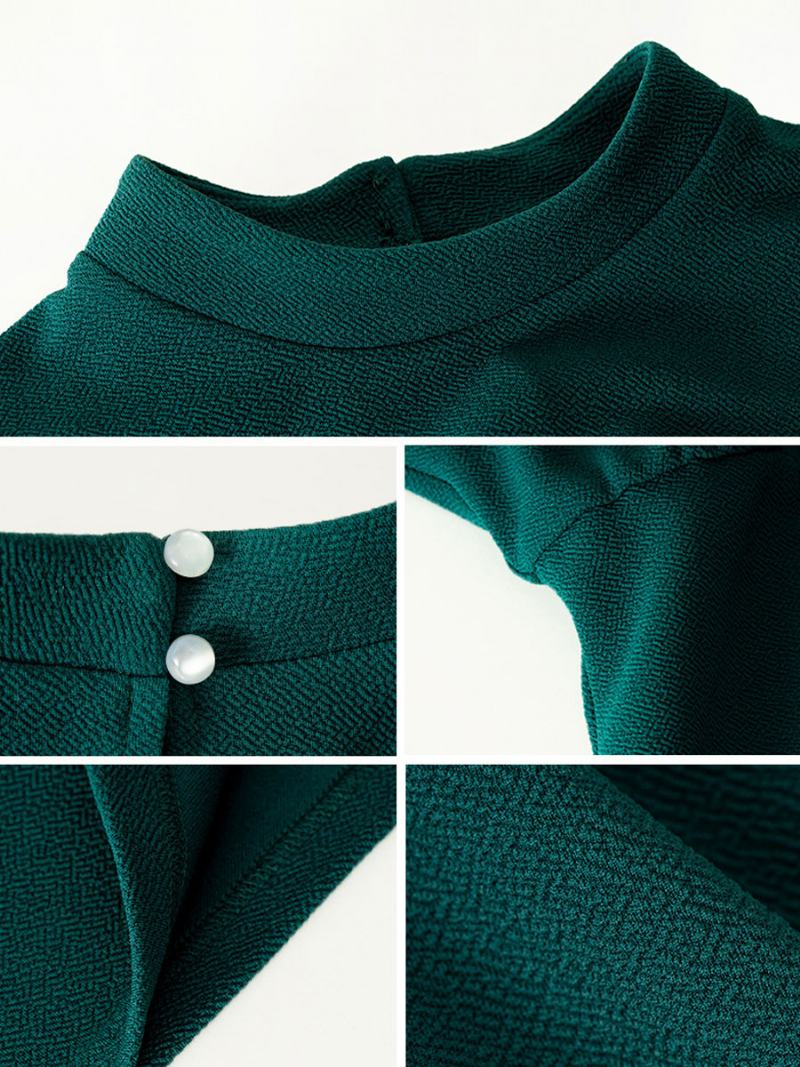 Dámské Bodycon Šaty Vínové Krátké Rukávy Knoflíky Ležérní Šperk Ke Krku - Zelená