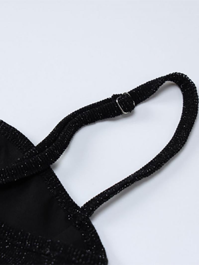 Dámské Narozeninové Šaty Bodycon Černé Bez Rukávů Rozdělené Přední Sexy Ramínka S Pouzdrem Ke Krku - Černá