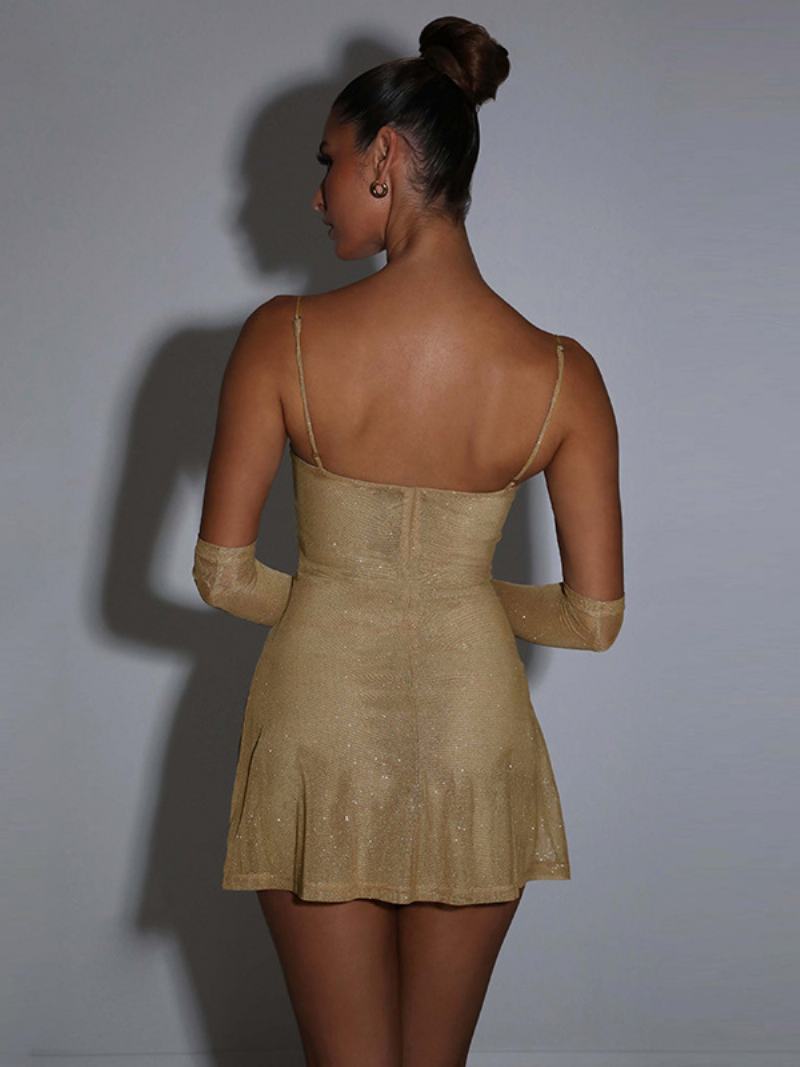 Dámské Narozeninové Šaty Bodycon Černé Bez Rukávů Rozdělené Přední Sexy Ramínka S Pouzdrem Ke Krku - Khaki