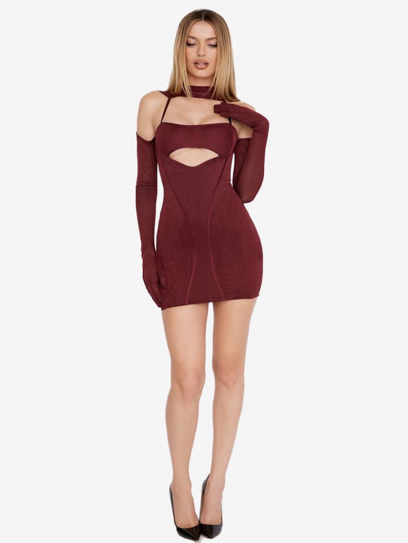 Dámské Šaty Bodycon S Výstřihem Na Otevřeném Rameni Patchwork Sexy Minišaty - Vínová