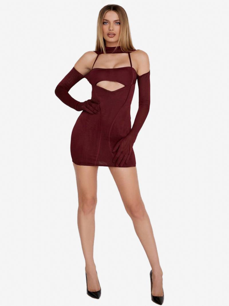 Dámské Šaty Bodycon S Výstřihem Na Otevřeném Rameni Patchwork Sexy Minišaty - Vínová