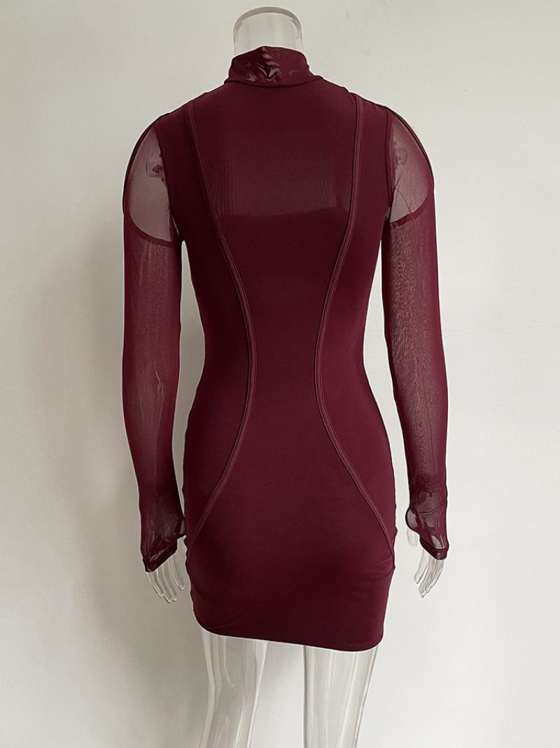 Dámské Šaty Bodycon S Výstřihem Na Otevřeném Rameni Patchwork Sexy Minišaty - Vínová