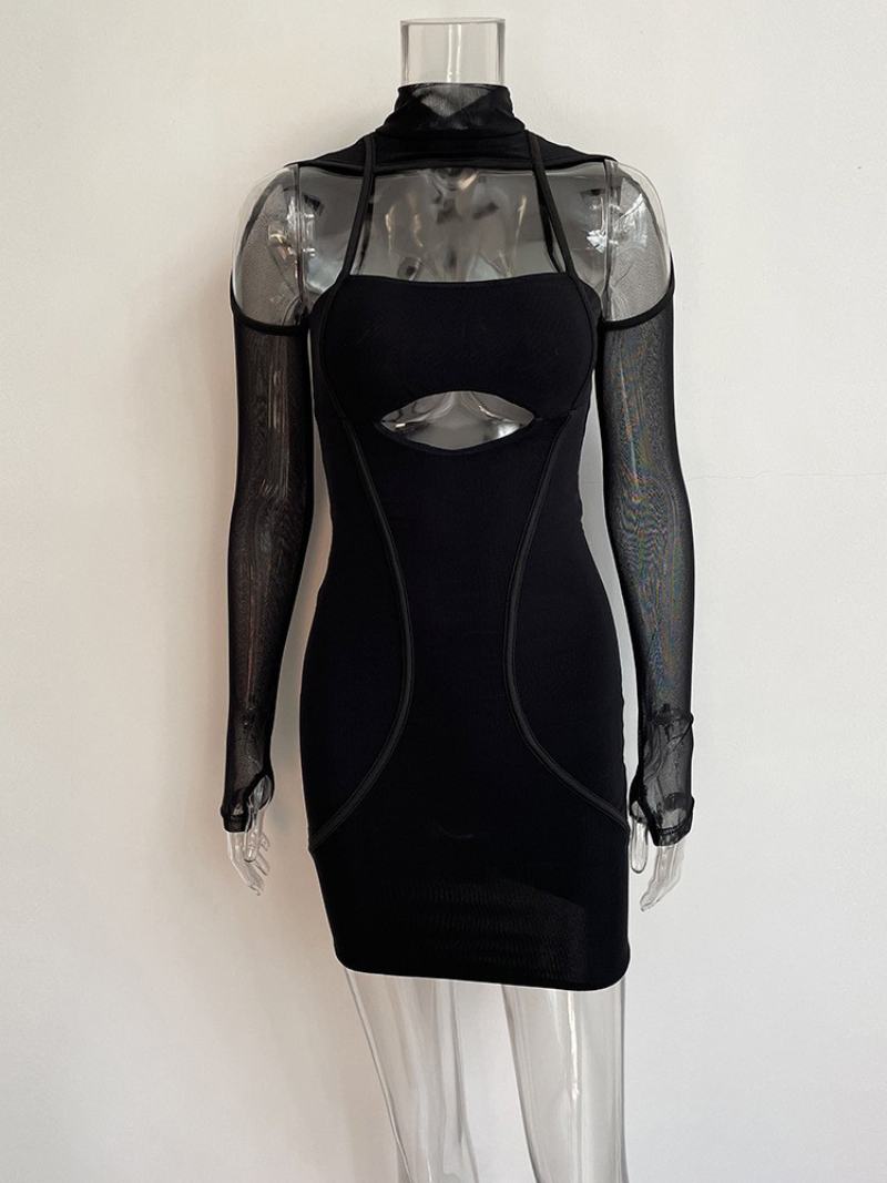 Dámské Šaty Bodycon S Výstřihem Na Otevřeném Rameni Patchwork Sexy Minišaty - Černá
