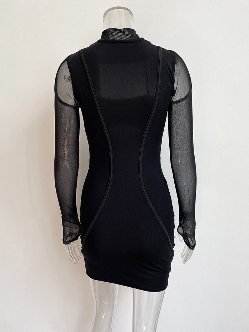 Dámské Šaty Bodycon S Výstřihem Na Otevřeném Rameni Patchwork Sexy Minišaty - Černá