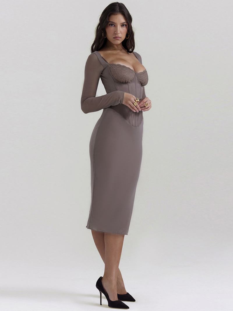Dámské Šaty Bodycon Srdíčkový Krk Bez Zad S Nízkým Rozparkem Tužkové - Šedá