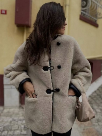 Bunda Z Umělé Kožešiny S Kulatým Výstřihem Vpředu Na Knoflík Oversized Dámský Kabát