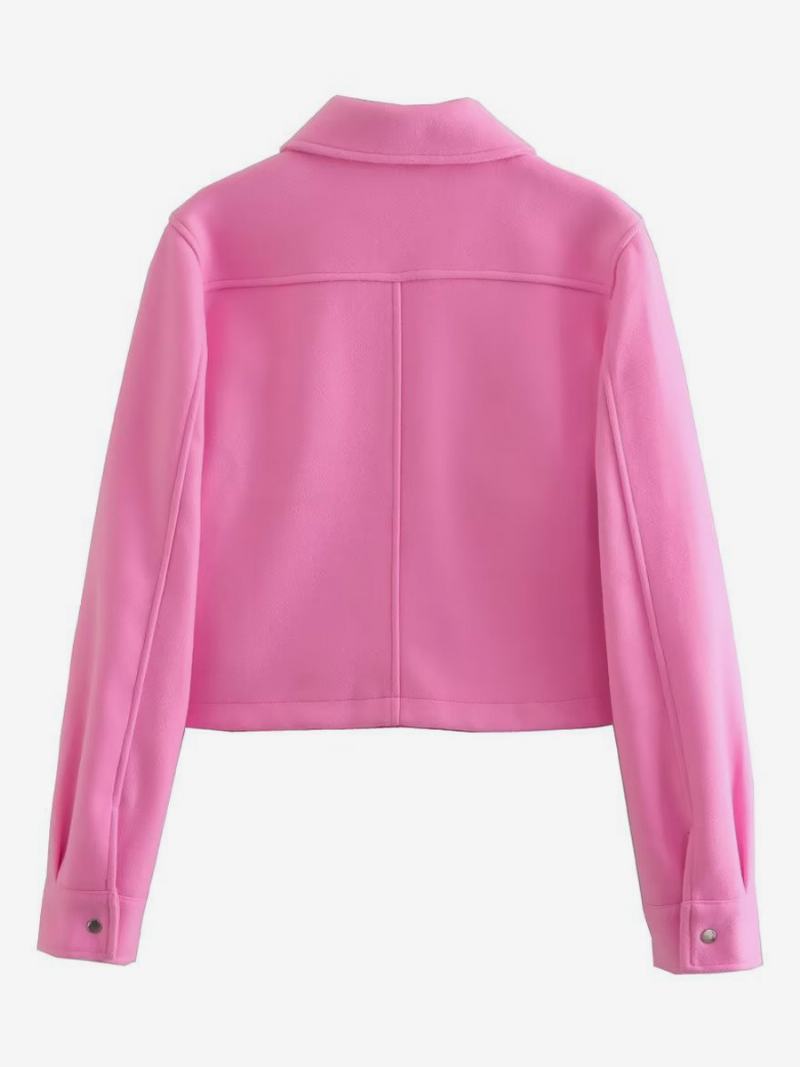 Dámské Bundy Turndown Collar Buttons Dlouhé Rukávy Crop Jacket - Růžová